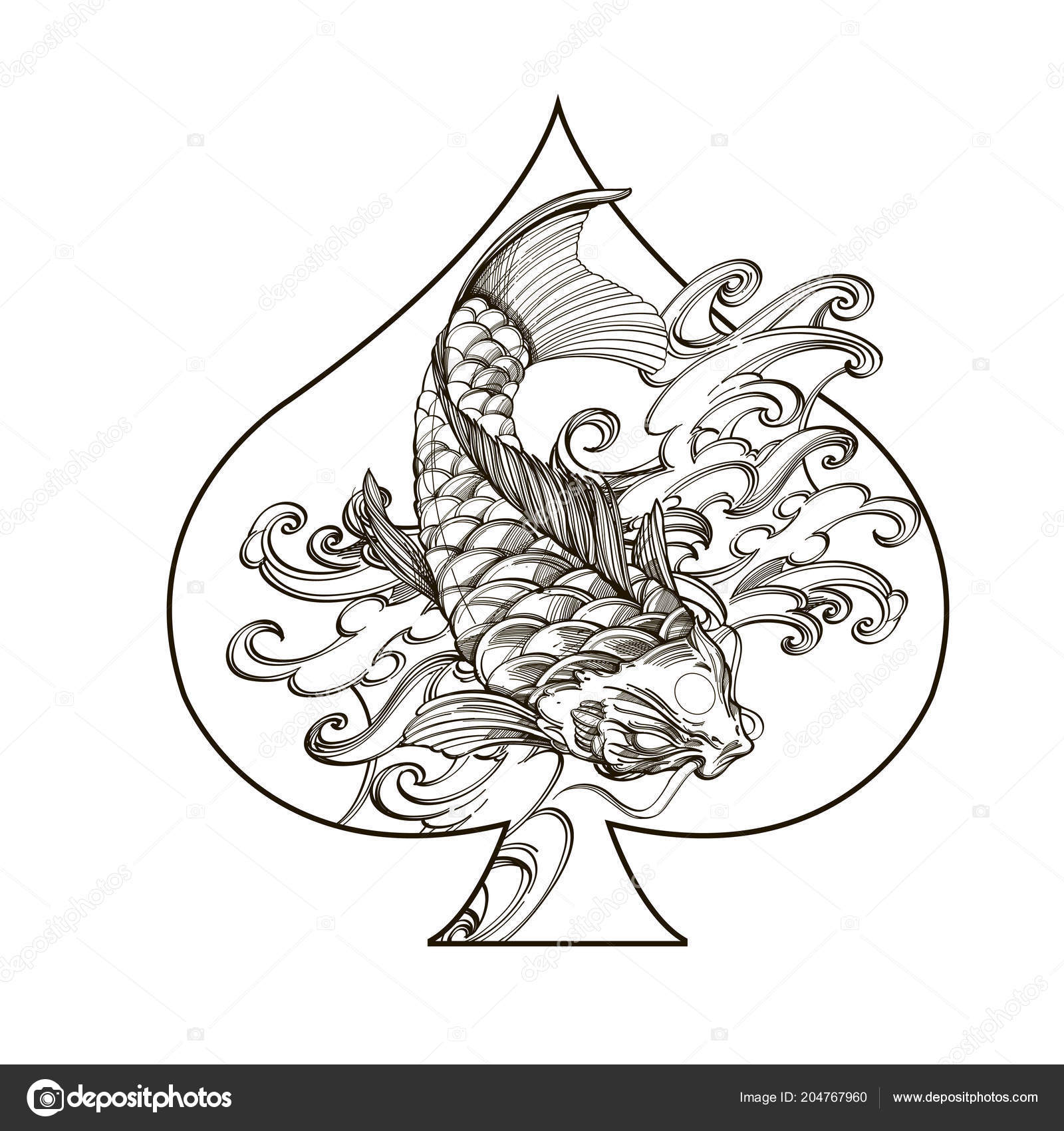 Contour De Tatouage De Poisson Koi