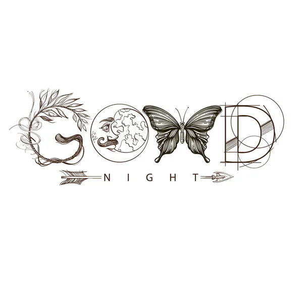 Good Night Inscription Posters Cards White Background — Stock Vector