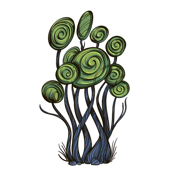 Arbusto Decorativo Verde Com Cachos Estilo Cartoon — Vetor de Stock