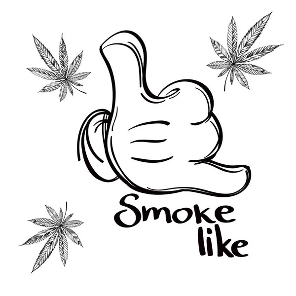 Rauchähnlich Cartoon Hand Mit Marihuana Blättern — Stockvektor