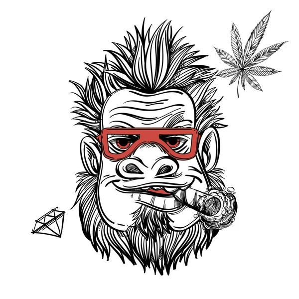 Barbudo Fuma Marihuana — Vector de stock