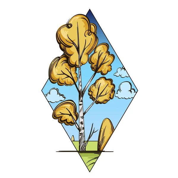 Осінній Пейзаж Жовтою Березою Формі Діаманта — стоковий вектор