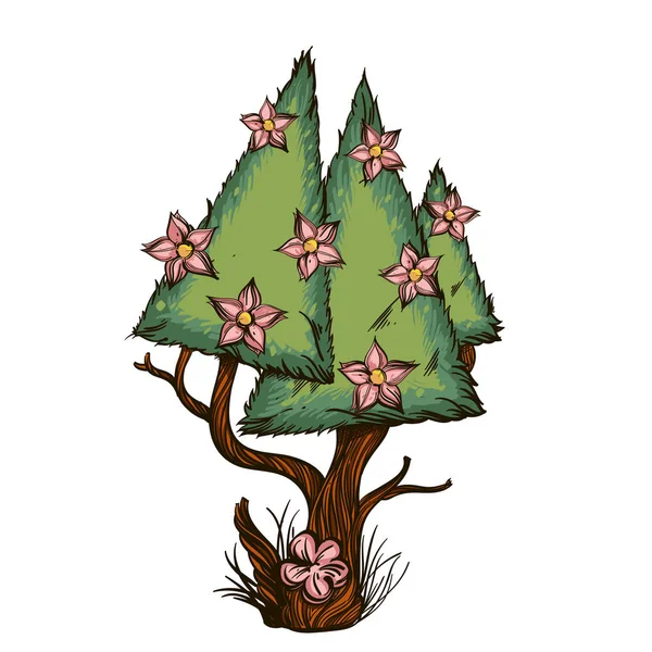 Hermoso Árbol Flor Estilo Dibujos Animados — Archivo Imágenes Vectoriales