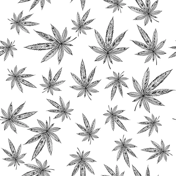 Monochrome Marijuana Seamless Pattern — Stock Vector