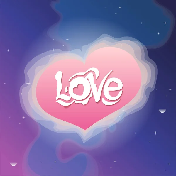 Beautiful Pink Heart Handwritten Lettering Love — Stock Vector