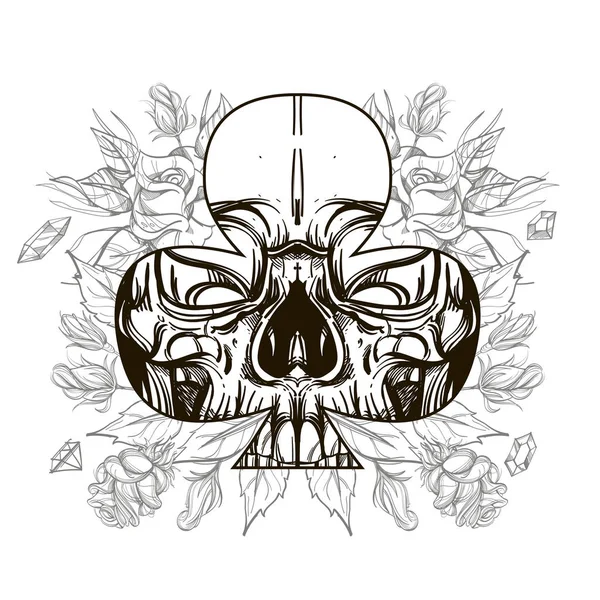 Skull Contour Sketch Tattoo Stickers Printing Shirts Other Items — Stock Vector