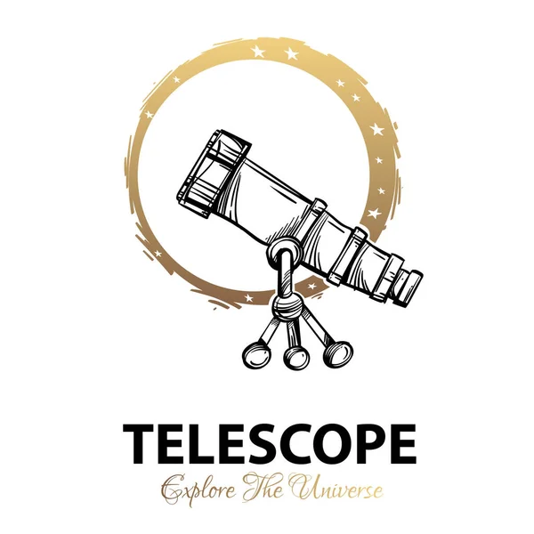 Telescópio Preto Branco Contorno Desenho Logotipo Para Design Tema Científico —  Vetores de Stock