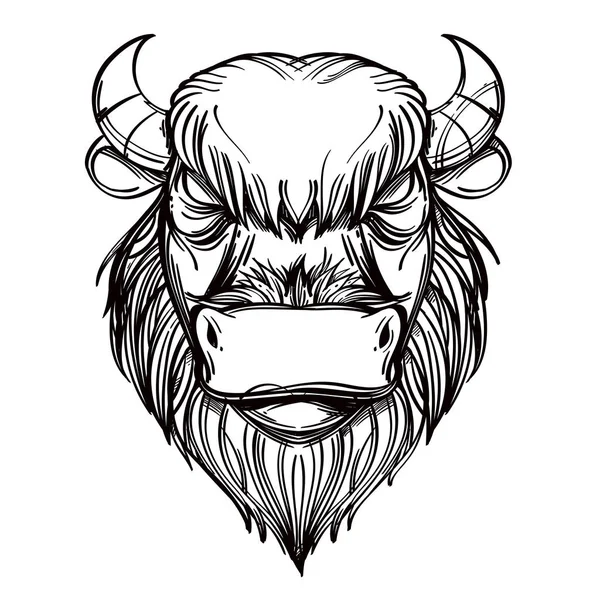 Buffalo Icône Contour Tête Taureau — Image vectorielle