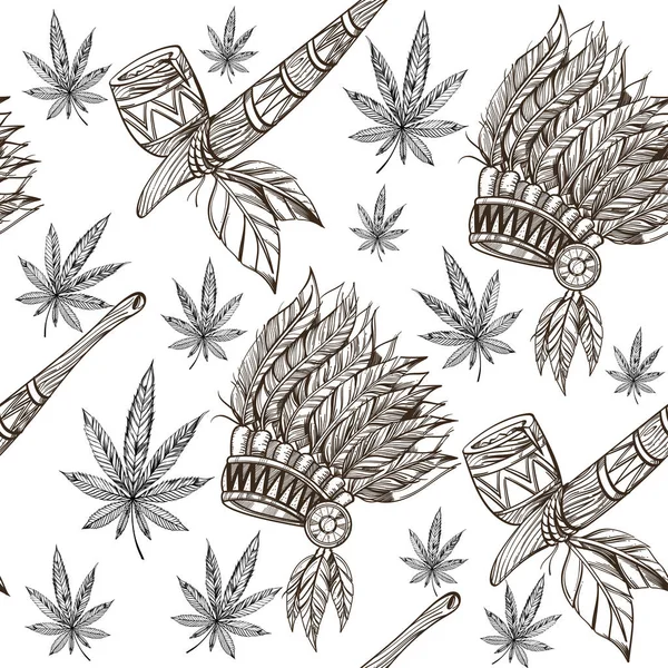 Patrón Sin Costura Marihuana Monocromática — Vector de stock