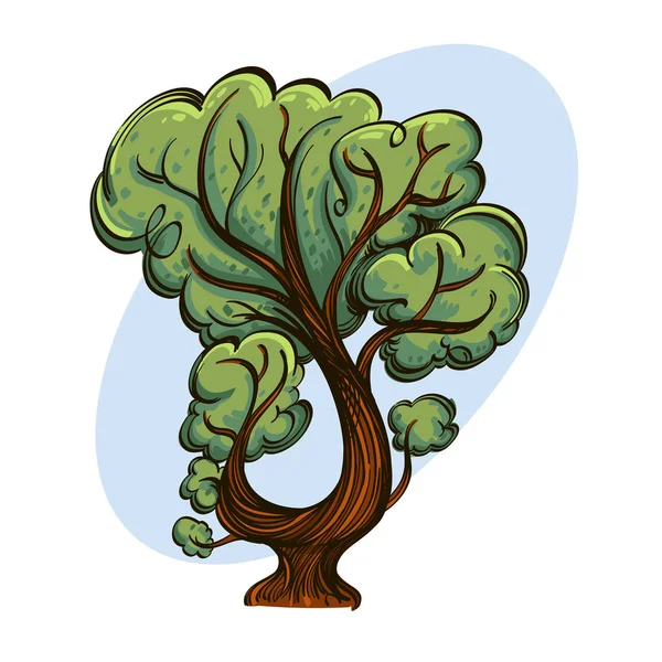 Grüner Krummer Baum Cartoon Stil — Stockvektor