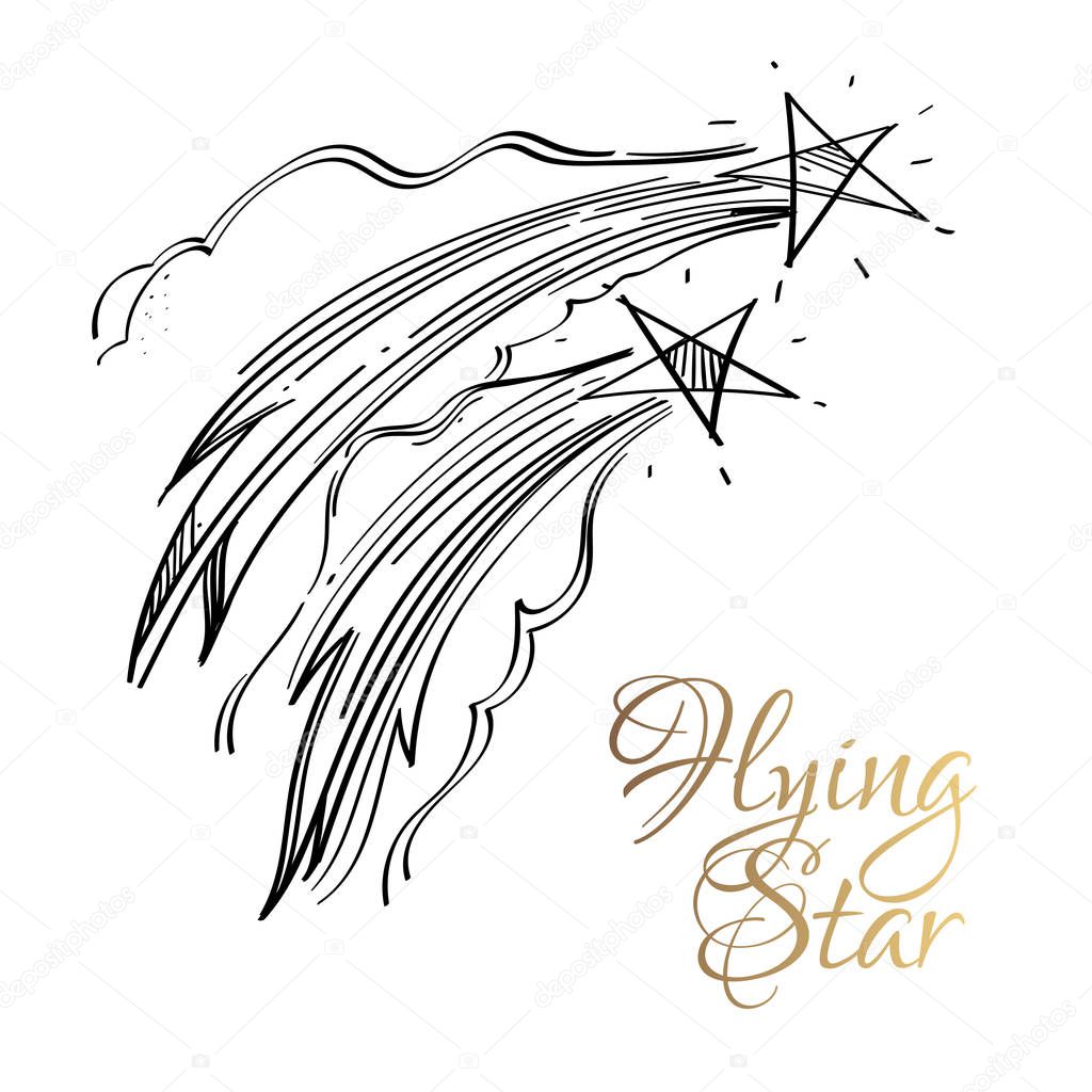 Falling star and comet isolated on white background