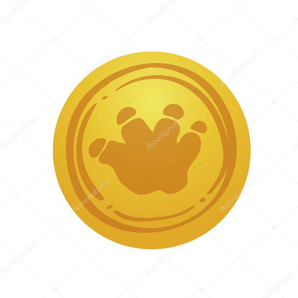 Golden coin with dinosaur footprint