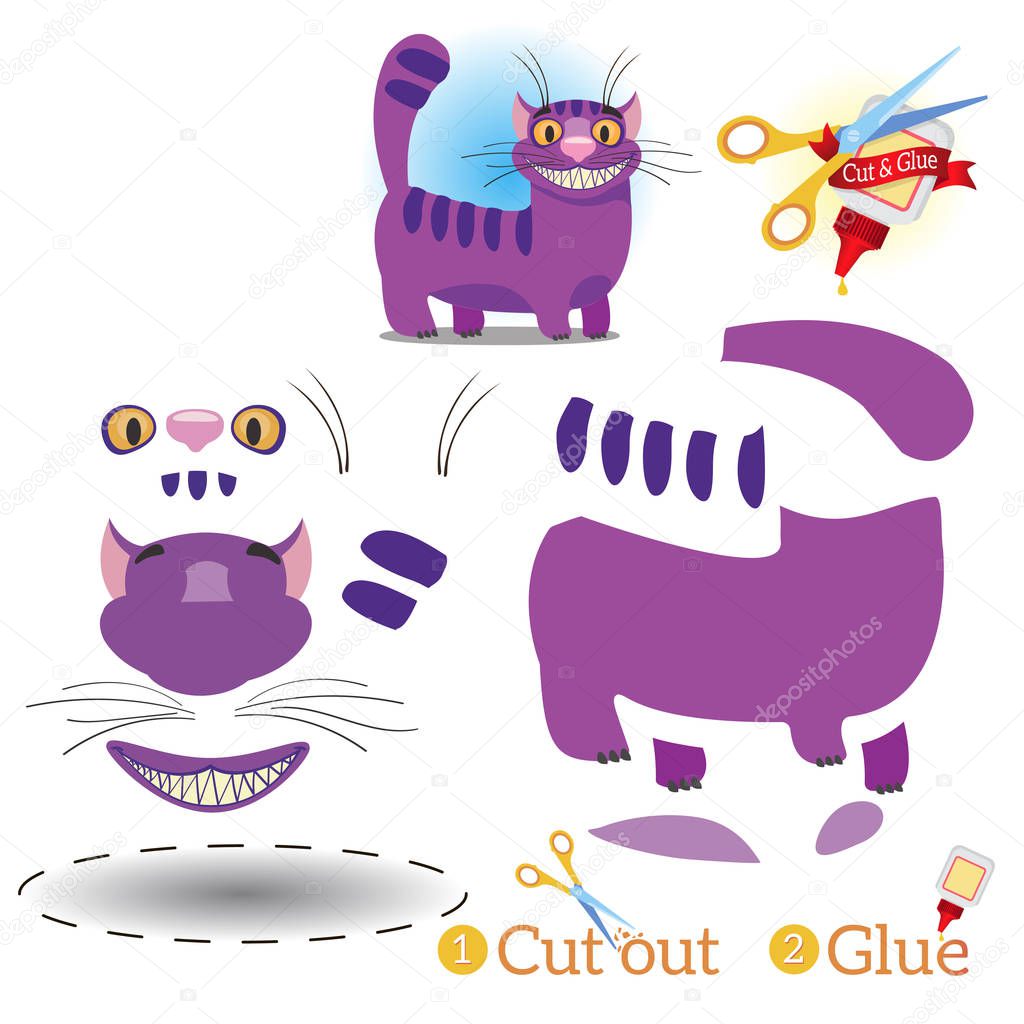 Game for children, cut out and glue, Cheshire Cat