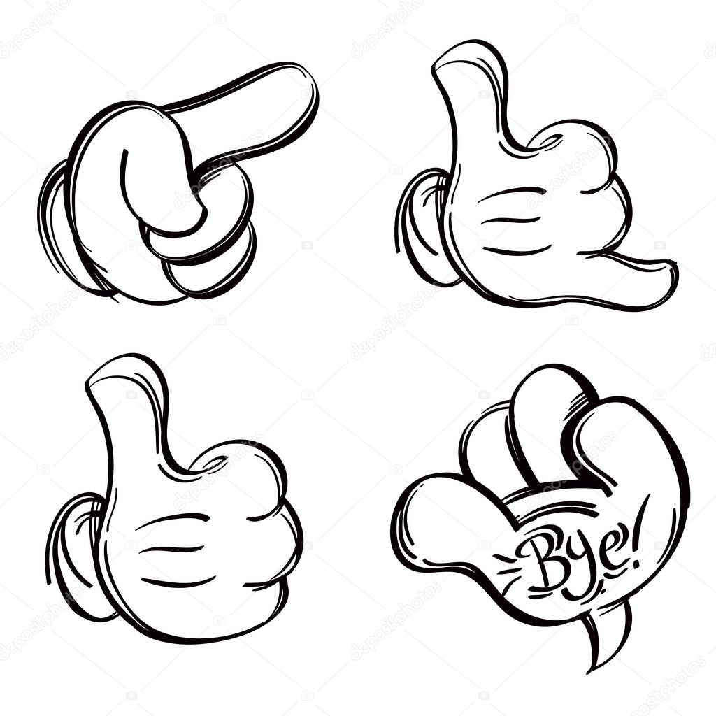set of Hand gestures on white background