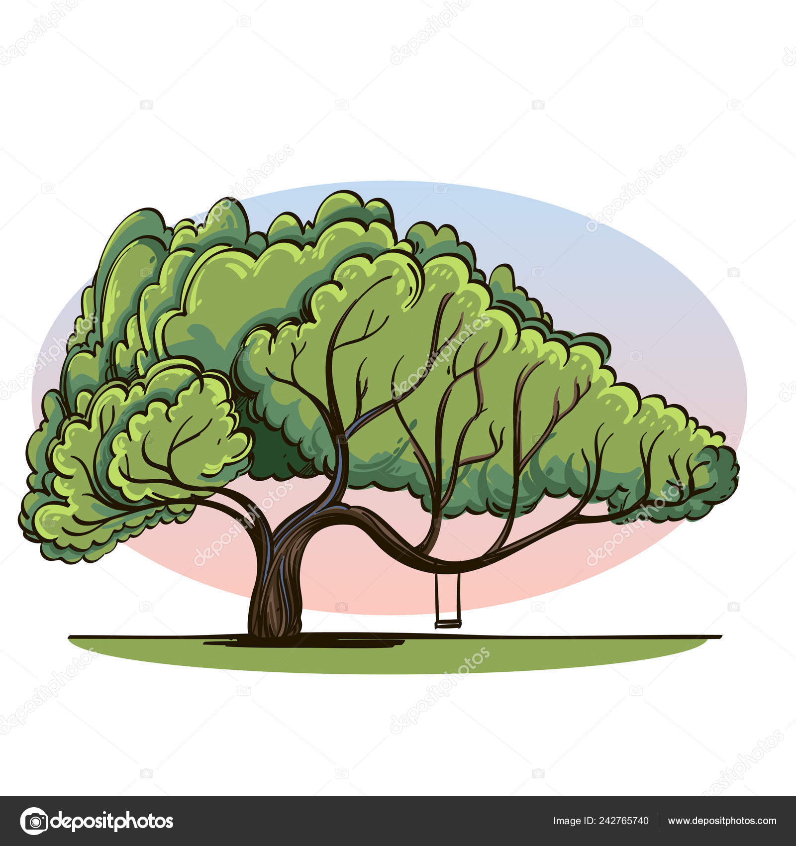 Large Green Tree Swing Cartoon Style Landscape Element Game