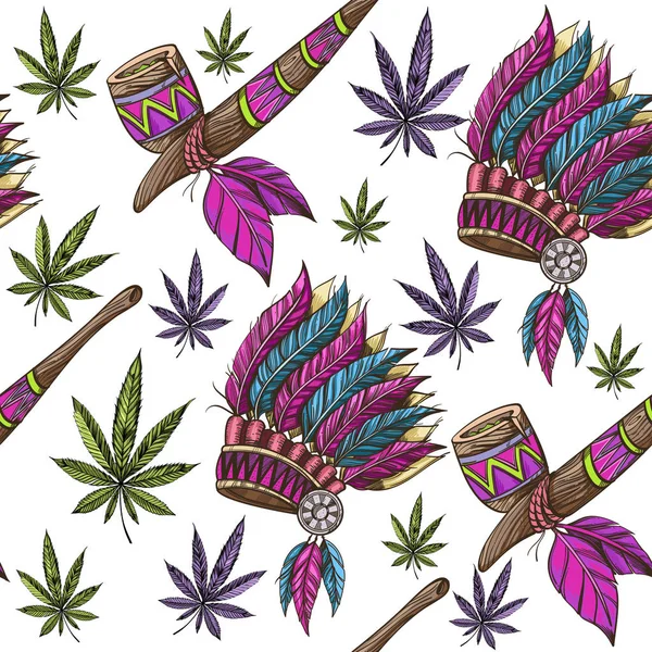 Marihuana Patrón Sin Costuras Cultivo Cultivo Del Consumo Cannabis — Vector de stock