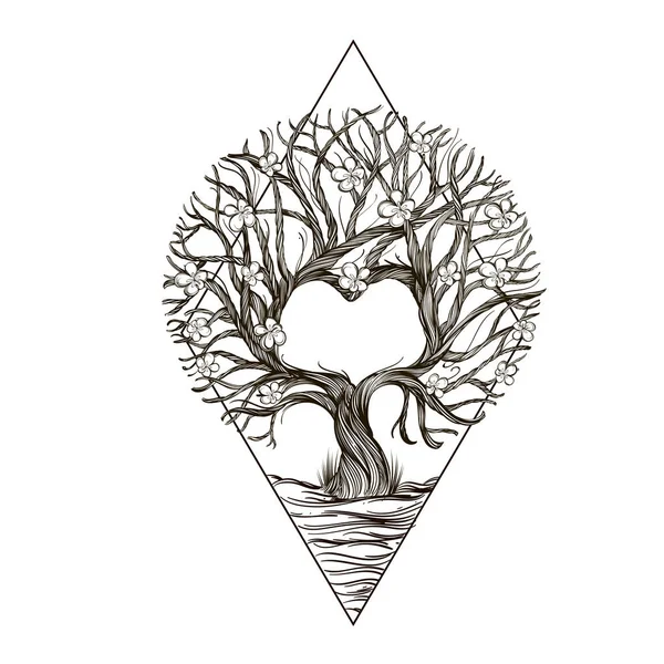 Ανοιξιάτικο Τοπίο Ανθίζοντας Δέντρο Σχήμα Διαμαντιού Εικονογράφηση Φορέα Διάρθρωσης Που — Διανυσματικό Αρχείο