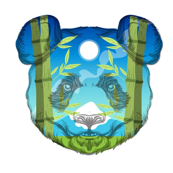 Head Panda Landscape Bamboo Forest Vector Illustration Prints Shirts Tattoos — Stock Vector