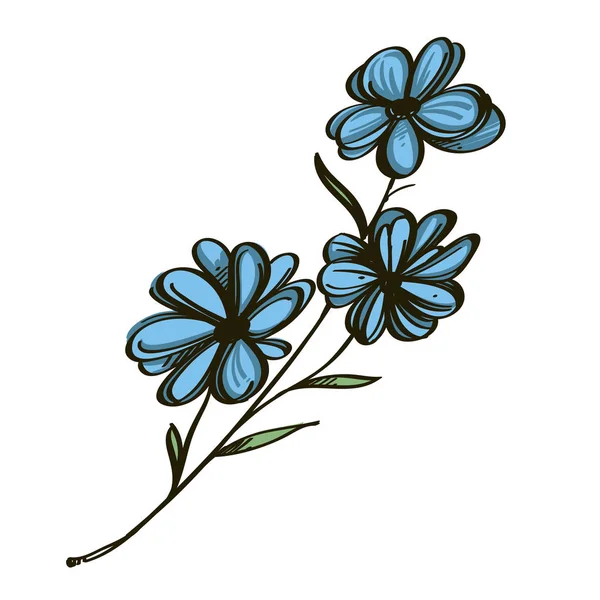 Flor Selvagem Azul Mão Desenhada Estilo Esboço Elemento Floral Decorativo — Vetor de Stock