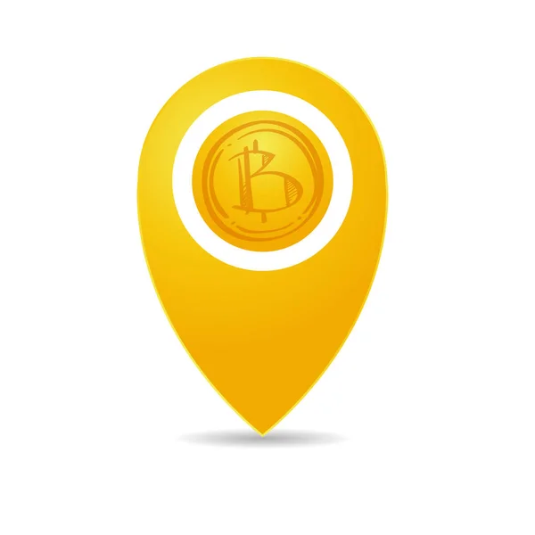Bitcoin Złota Moneta Znajduje Się Wewnątrz Ikonę Wskazującą Położenie Obiektu — Wektor stockowy