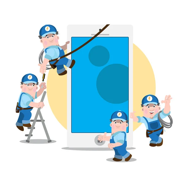 Conjunto Divertidos Personajes Dibujos Animados Hombre Trabajando Con Uniforme Azul — Vector de stock