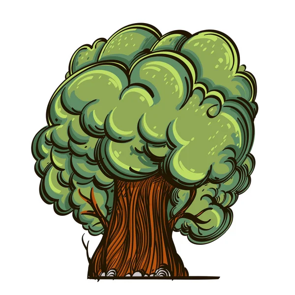 Πράσινο Δέντρο Στο Στυλ Του Καρτούν Τοπίο Στοιχείο Για Σχεδιασμό — Διανυσματικό Αρχείο