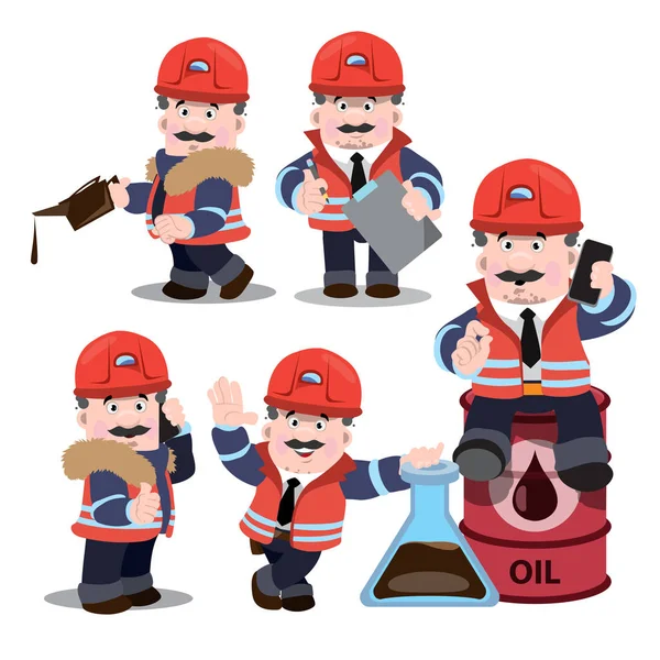 Conjunto Divertidos Personajes Dibujos Animados Hombre Trabajando Uniforme Chaleco Casco — Archivo Imágenes Vectoriales