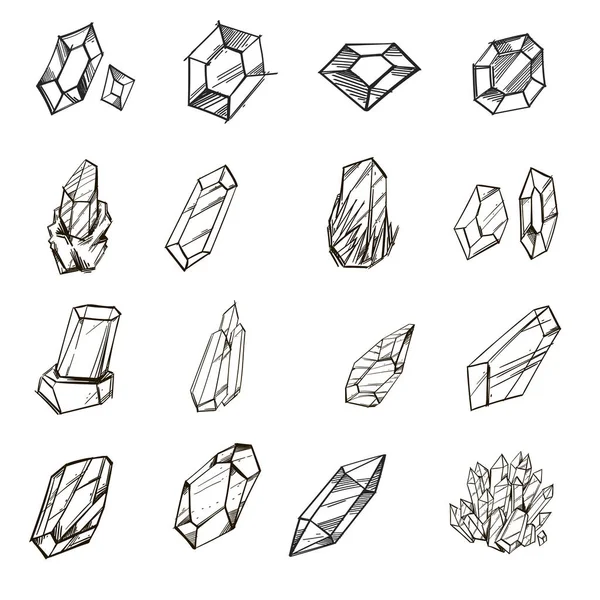 Sada Krystaly Obrys Vektorové Ilustrace Izolované Bílém Pozadí — Stockový vektor