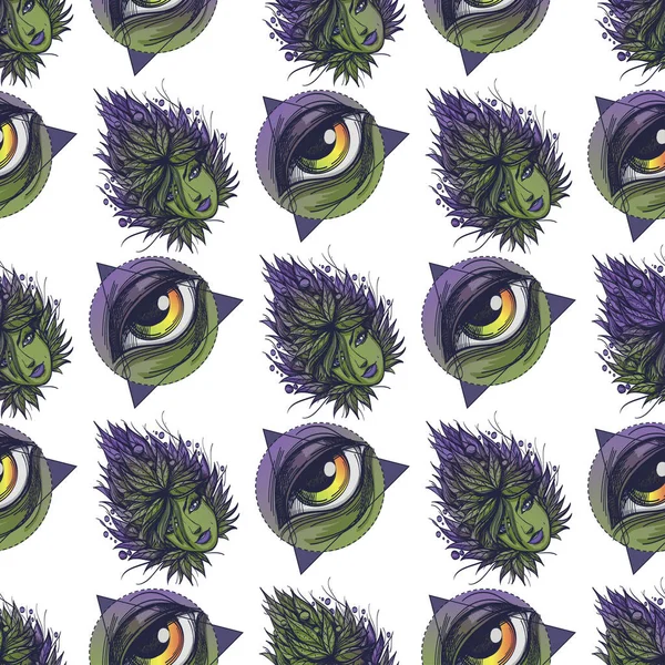 Konopi Kwiatostan Seamless Pattern Marihuany Uprawy Kultury Zażywania Konopi Indyjskich — Wektor stockowy