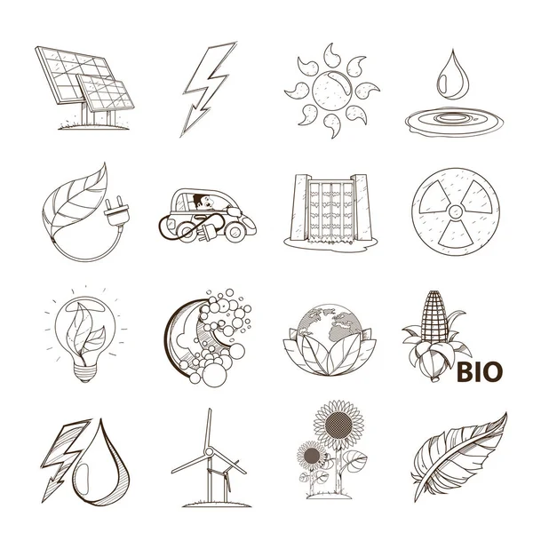 Tipos Energía Conjunto Iconos Sobre Tema Los Recursos Energéticos Minerales — Vector de stock