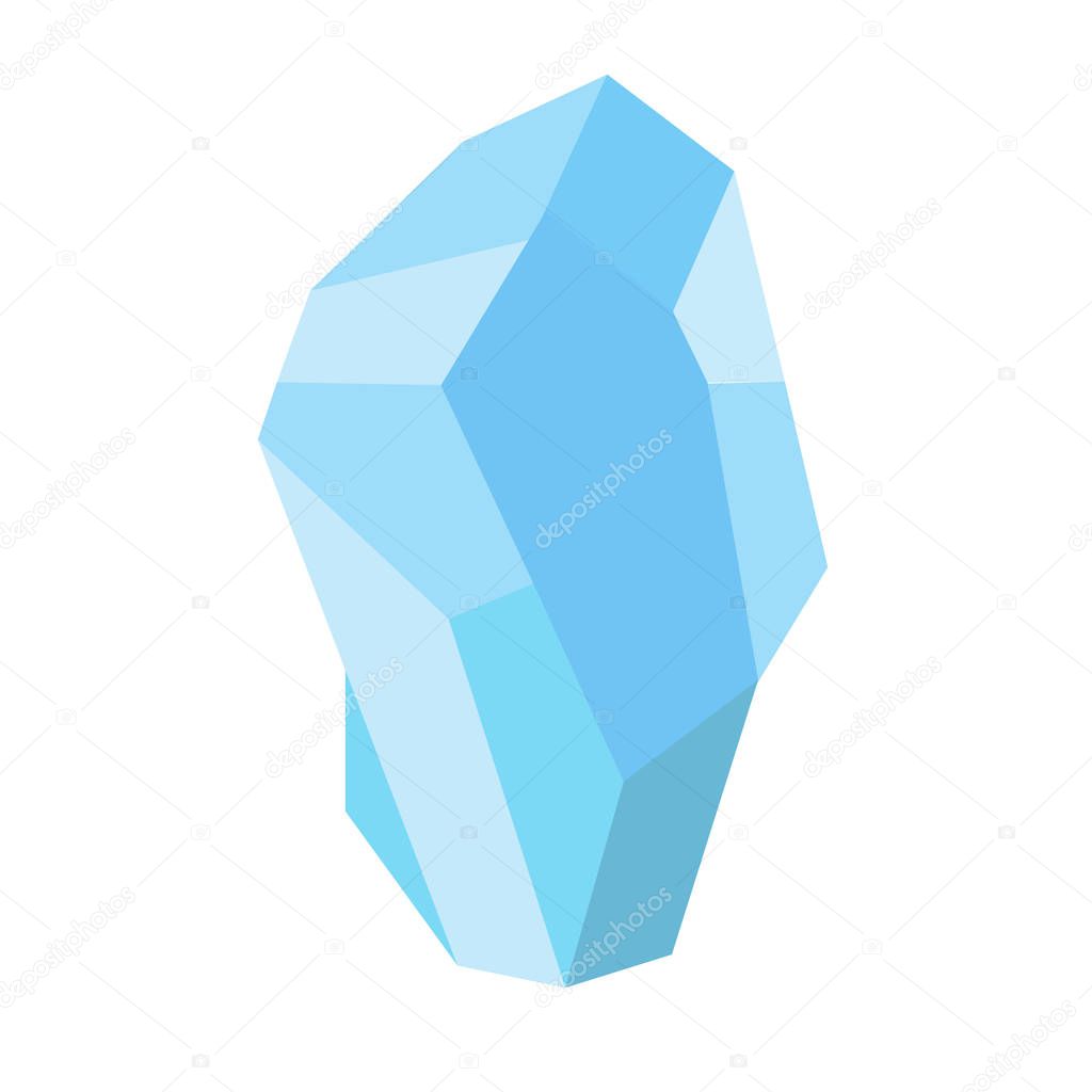 Blue ice crystal. Vector illustration isolated on white background. Graphic element for computer games, mobile applications and more.