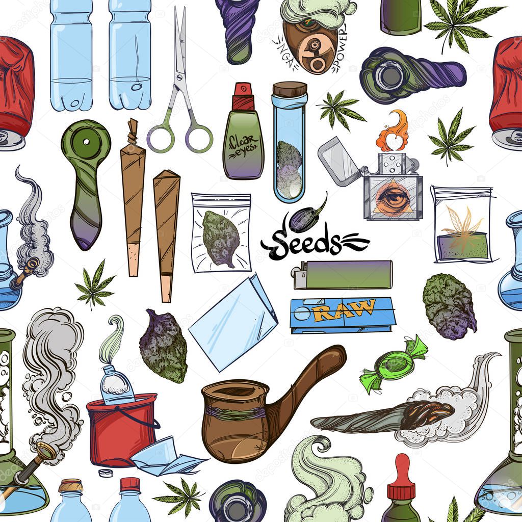 Marijuana Seamless pattern. Cultivation and culture of cannabis use.