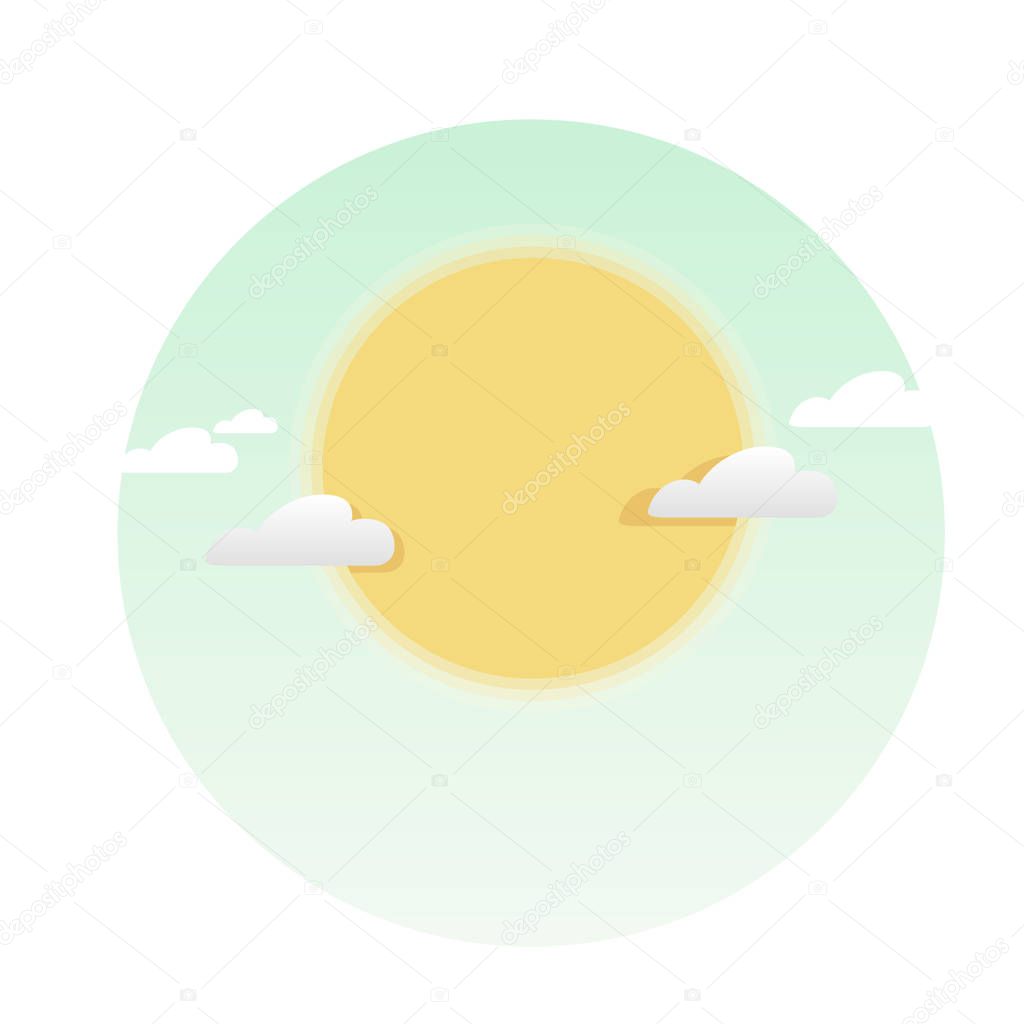 Sun, sky and clouds. Vector illustration isolated on white background.