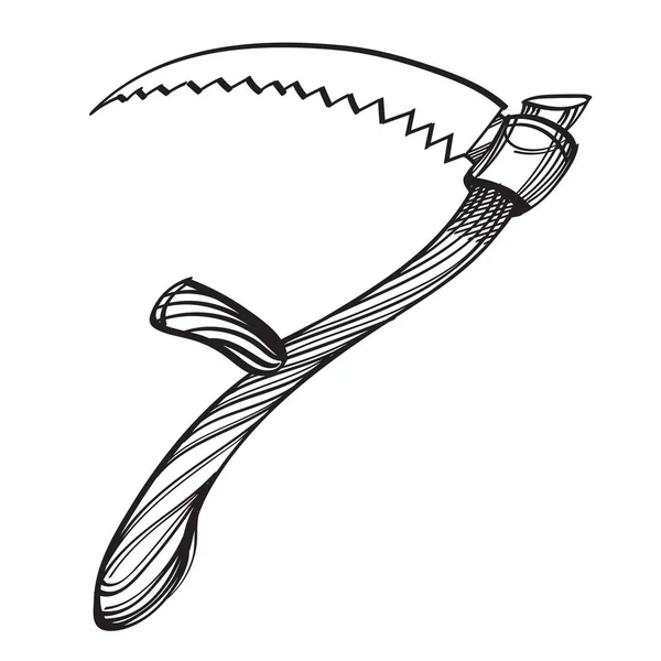 Ancient scythe contour illustration for coloring. Template for t — Stock Vector