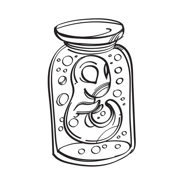 Embrião animal em um frasco de vidro ilustração de contorno para colorir . — Vetor de Stock