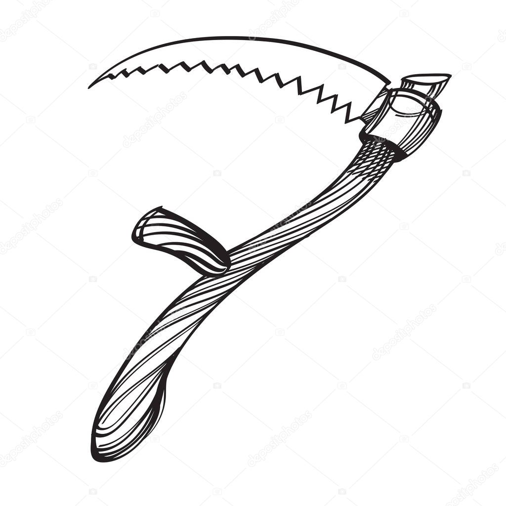 Ancient scythe contour illustration for coloring. Template for t