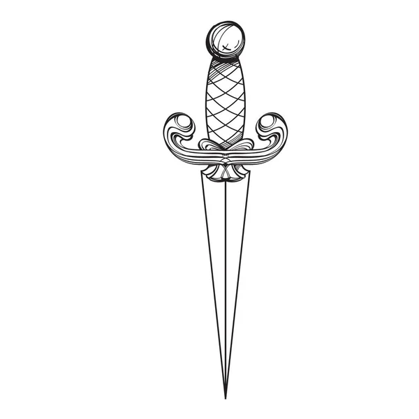 Контурная иллюстрация меча для окраски. Шаблон для татуировки . — стоковый вектор