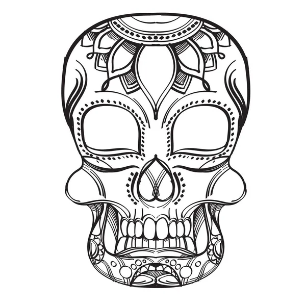 Cráneo con una ilustración de contorno de patrón para colorear. Plantilla — Vector de stock