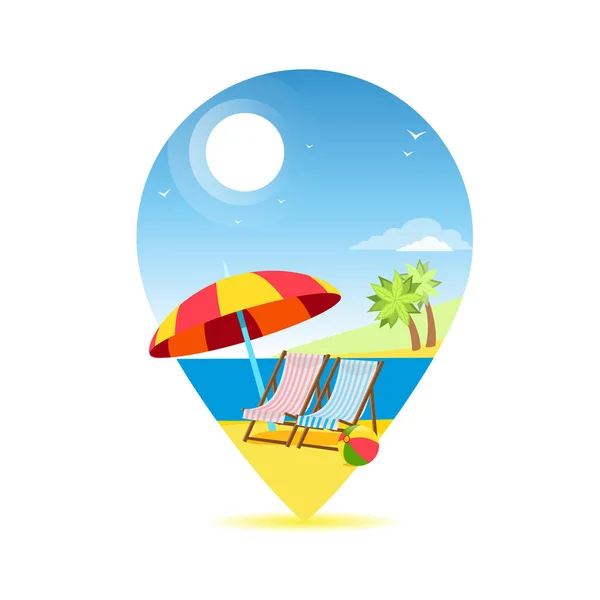 Térkép-mutató. Nyáron strand. ? oncept az utazási és szabadidő. Vec — Stock Vector