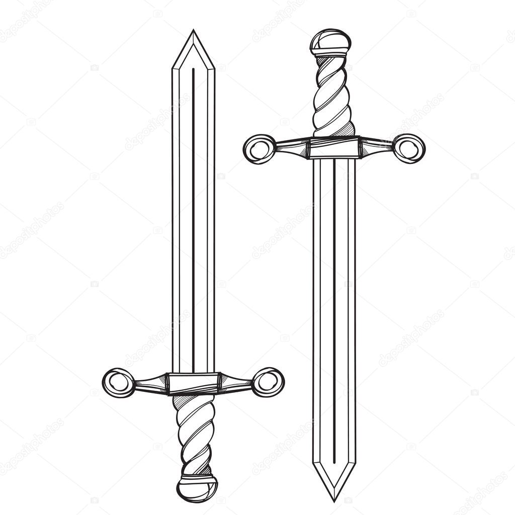 Sword contour illustration for coloring. Template for tattoo.