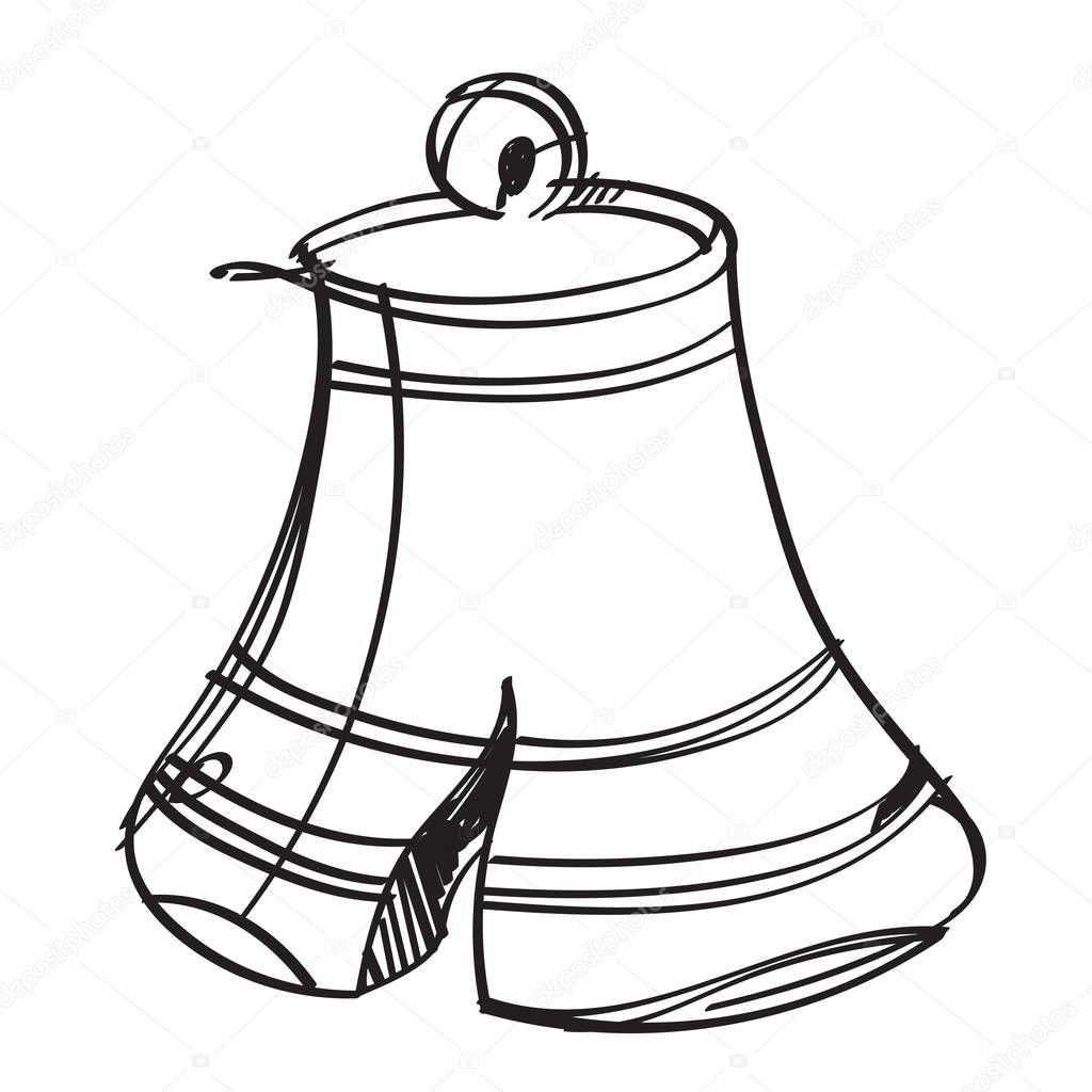 Bell with a cracked side illustration for coloring. Template for