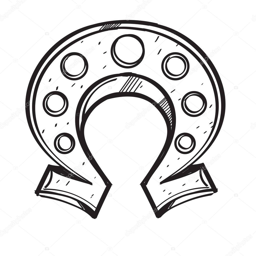 Horseshoe illustration for coloring. Template for tattoo.