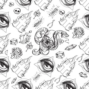 Black magic. Seamless pattern for wrapping paper, wallpaper, fab clipart