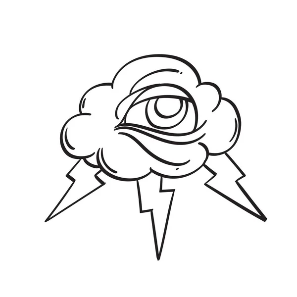 Nube con ilustración de ojos para colorear. Plantilla para tatuaje . — Vector de stock