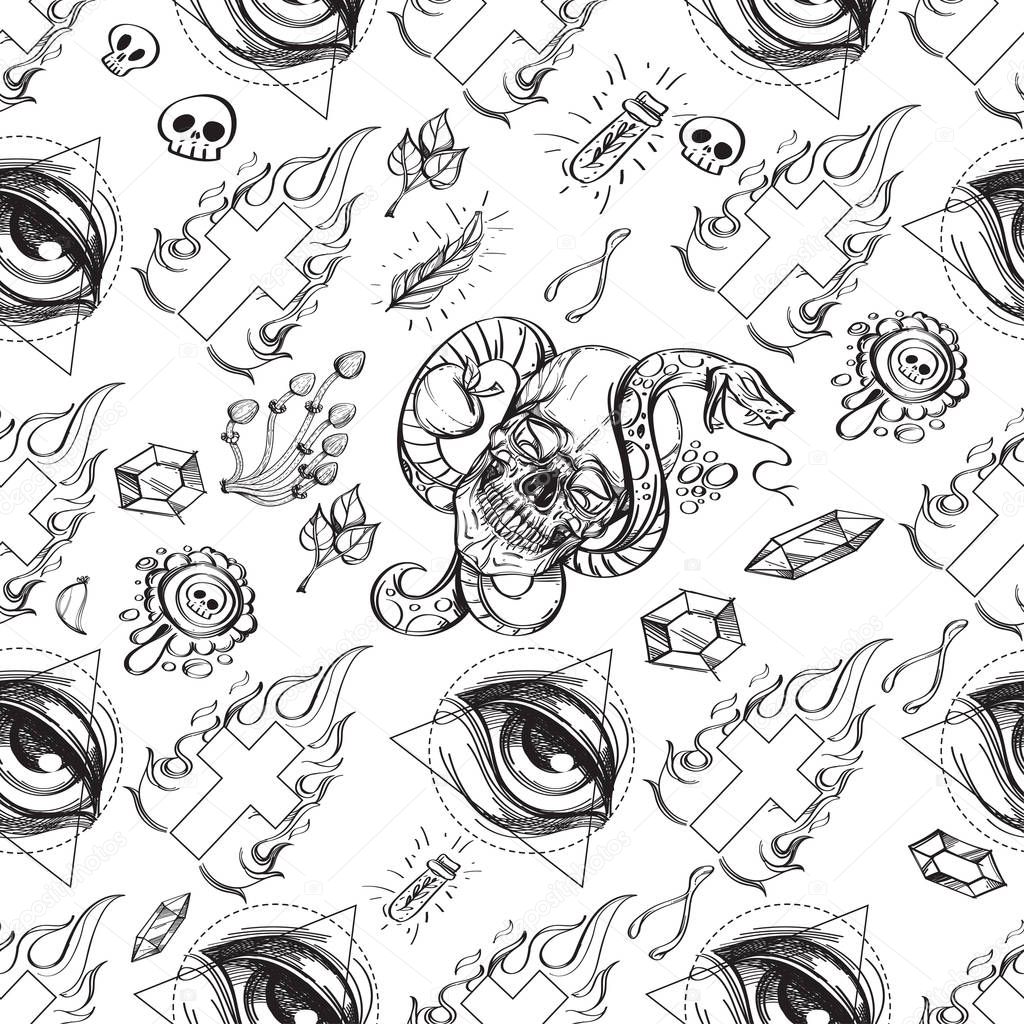 Black magic. Seamless pattern for wrapping paper, wallpaper, fab