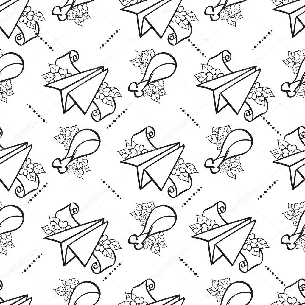 Seamless pattern in the style of old school tattoo with differen