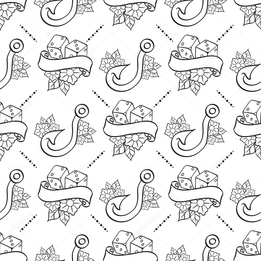 Seamless pattern in the style of old school tattoo with differen