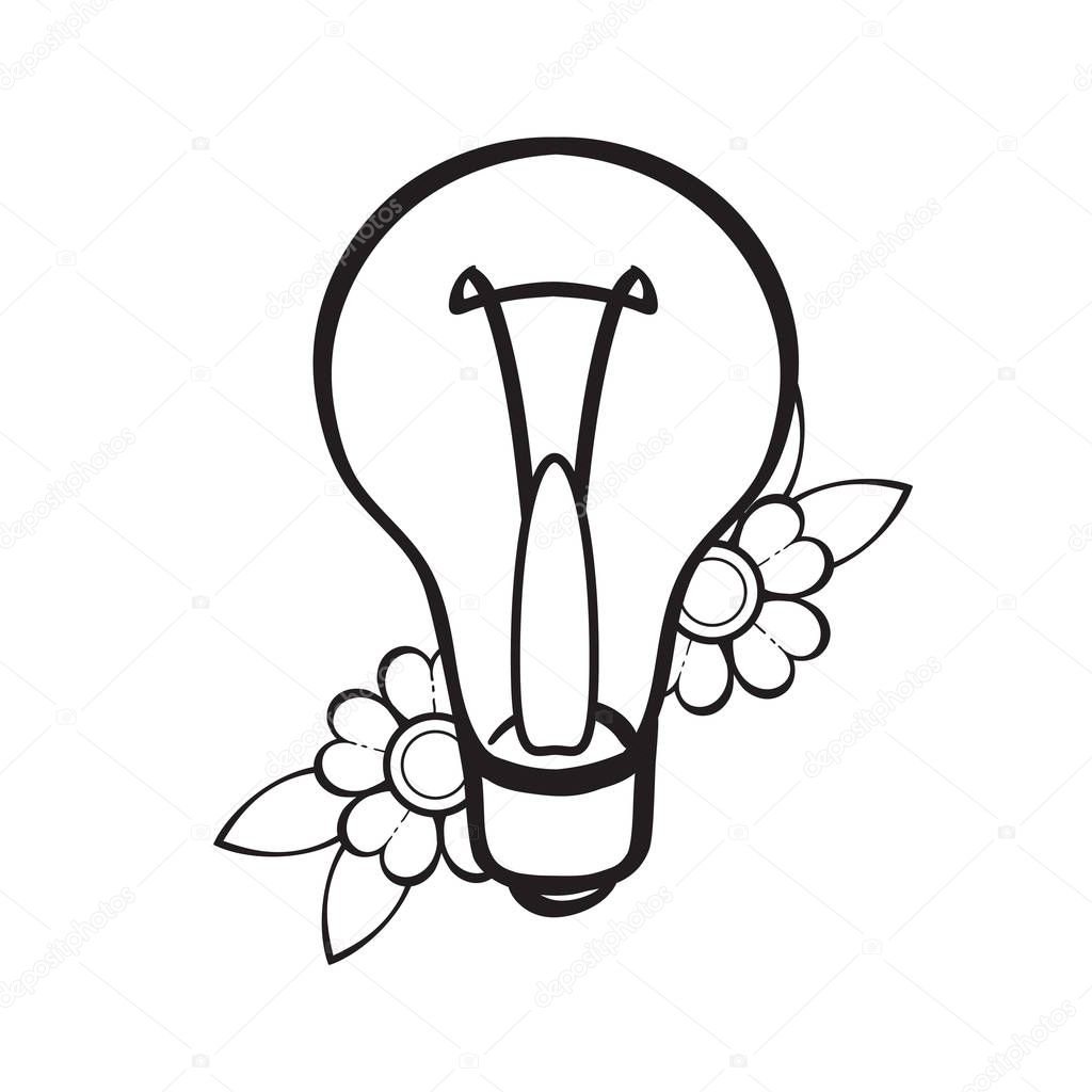 Electric bulb illustration for coloring. Template for tattoo.