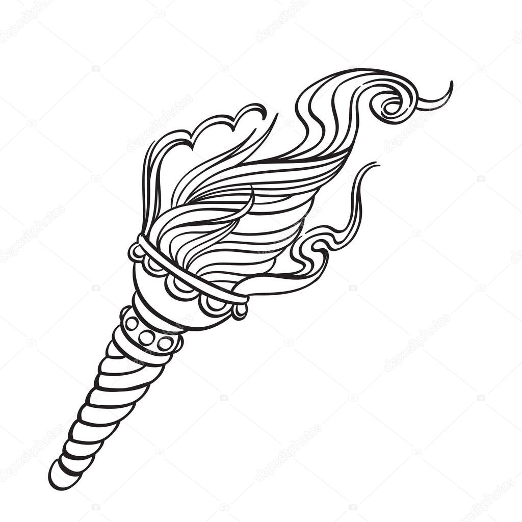 Burning torch illustration for coloring. Template for tattoo.