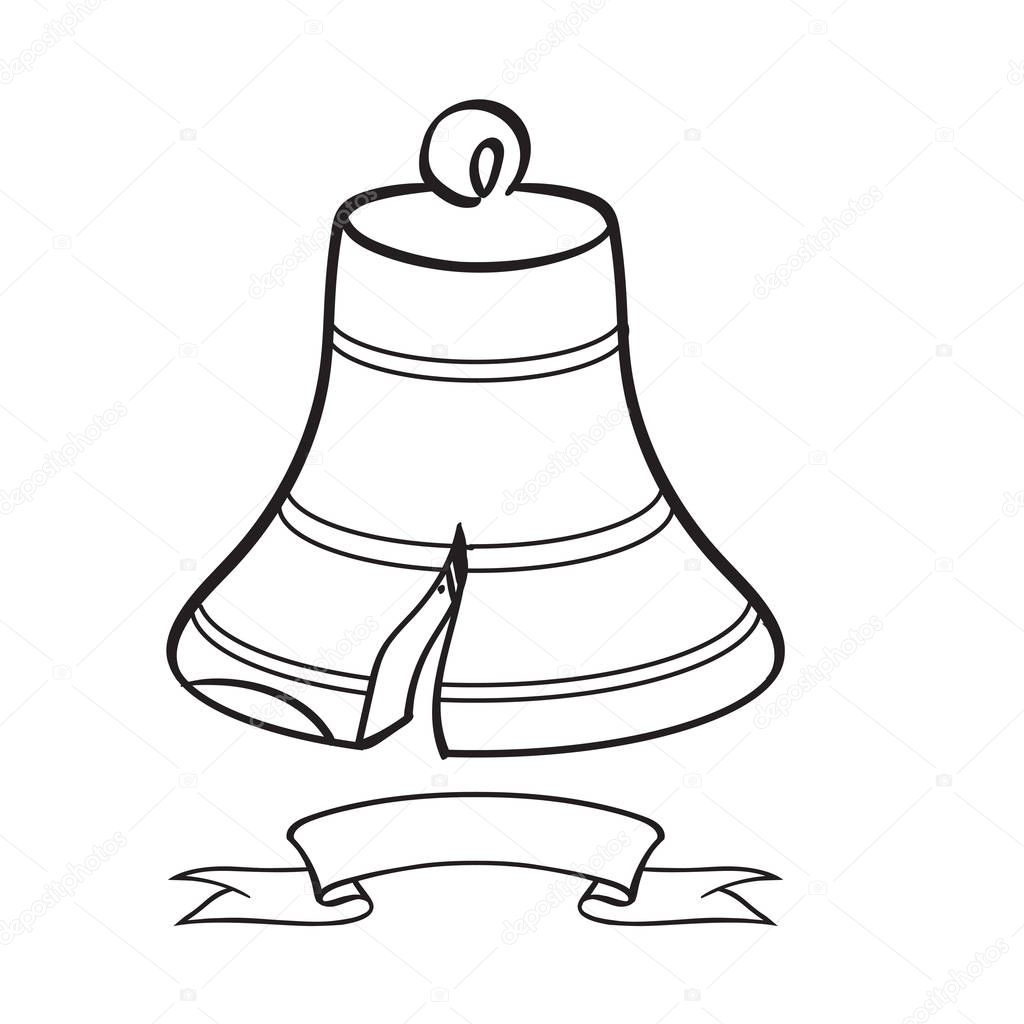 Bell with a cracked side illustration for coloring. Template for
